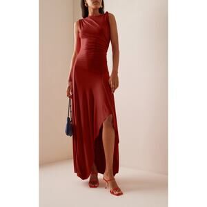 SIEDRES Exclusive Draped Jersey Maxi Dress Red - L